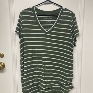 Latched Mama V-Neck Boyfriend Nursing Tee - L - Olive stripe